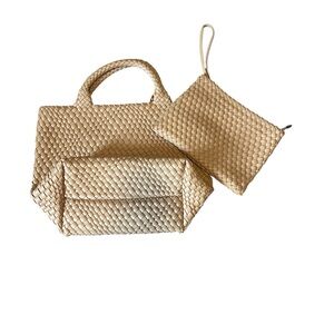Elegant Tan Woven Handbag Set